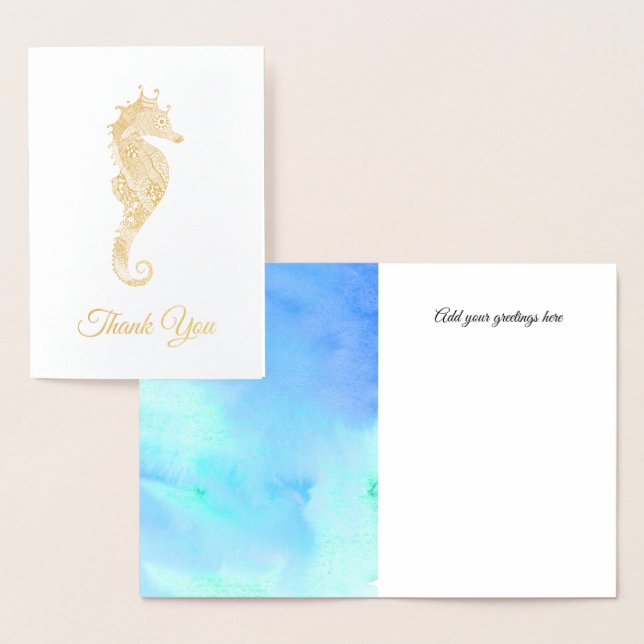 Gold Seahorse Wedding Thank You Card (Display)