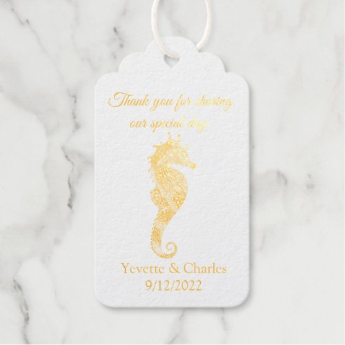Gold Seahorse Wedding Thank You  Foil Gift Tags