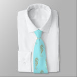 Gold Seahorses on Aqua Wedding  Neck Tie<br><div class="desc">Stylish groomsmen necktie done in aqua,  with graphics of a gold sea horse pattern.  Customize to add a large monogram or any text you want.</div>