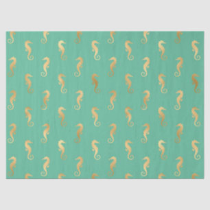 Gold Seahorses on Turquoise/Aquamarine Decoupage Tissue Paper