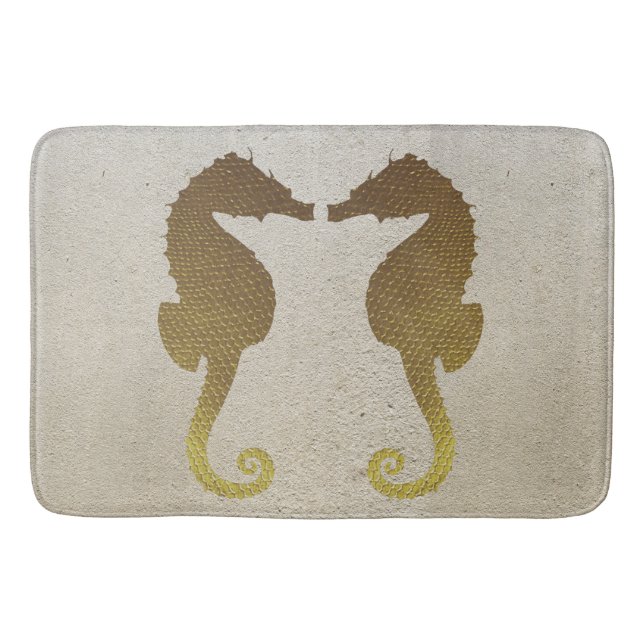 Gold Seahorses on White Sand Bath Mat (Front)