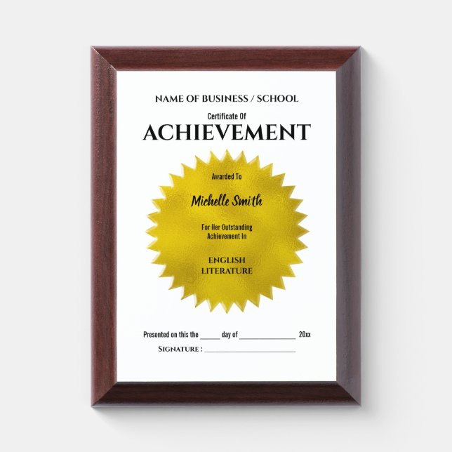 Gold seal achievement award | Personalize (Vertical)
