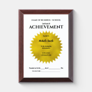 Gold seal achievement award   Personalize Plaque