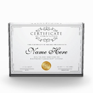 Gold Seal Certificate of Appreciation Template Acrylic Award