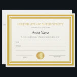 Gold Seal Certificate of Authenticity Template  Letterhead<br><div class="desc">Fully customizable paper Certificate of Authenticity template with thick gold border and featuring a faux gold seal. Add your artist name and customize any other text field to design a unique and classic Certificate of Authenticity to complement your artworks.</div>