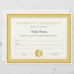 Gold Seal Certificate of Authenticity Template  Letterhead<br><div class="desc">Fully customizable paper Certificate of Authenticity template with thick gold border and featuring a faux gold seal. Add your artist name and customize any other text field to design a unique and classic Certificate of Authenticity to complement your artworks.</div>