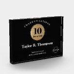 Gold Seal Employee 10 years of service custom logo Acrylic Award<br><div class="desc">Celebrate an employee's exceptional 10 years of dedicated service with our Employee 10 Years of Service Gold Seal Custom Logo Acrylic Award. This elegant and customizable trophy-style acrylic block is the perfect way to recognize their significant milestone and convey your appreciation. The award features a sleek black, gold and white...</div>