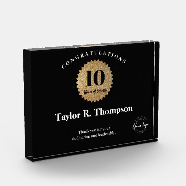 Gold Seal Employee 10 years of service custom logo Acrylic Award (Left)