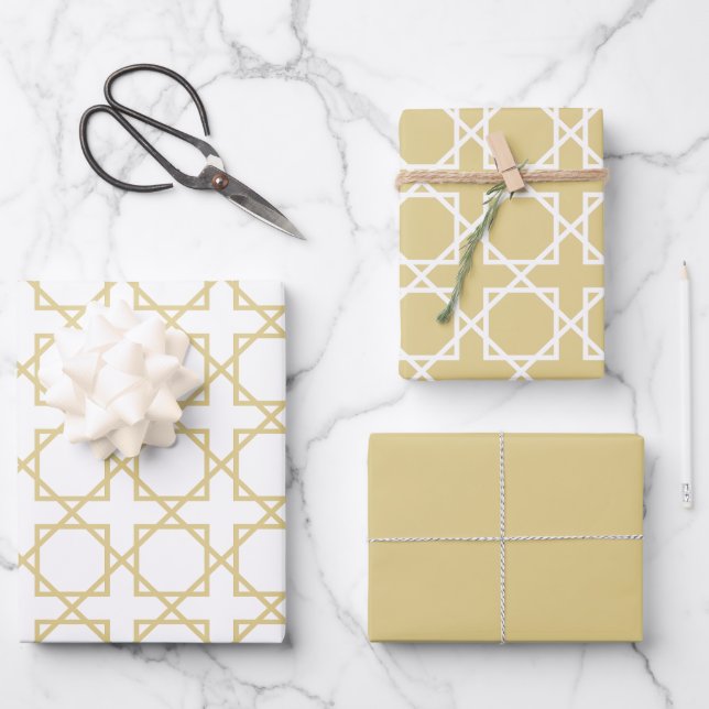 Gold Seamless Geometric Pattern Wrapping Paper Sheets (Front)