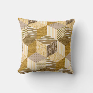 Gold seamless patchwork pattern. vintage illustrat throw pillow