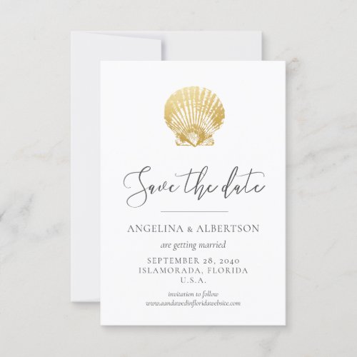 Gold Seashell and Blush Pink Save the Date