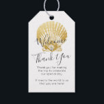 Gold Seashell Beach Wedding Thank You Favor Gift Tags<br><div class="desc">Gold clam seashell and modern typography favor or gift tag for an elegant destination beach wedding. These little tags are great for wedding welcome bags,  bridesmaid gifts,  and bridal shower favors.

DESIGNER TIP: Click CUSTOMIZE FURTHER to change the tag background or text colors,  fonts,  or rearrange the art.</div>