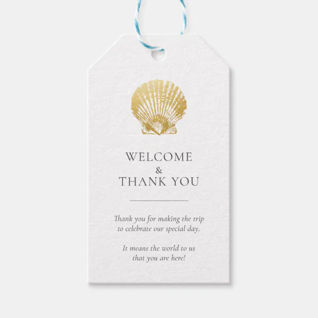 Gold Seashell Beach Wedding Thank You Favor Gift Tags | Zazzle