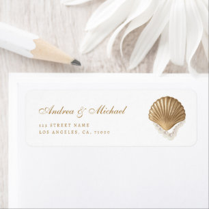 Gold Seashell Coastal Wedding Address Label