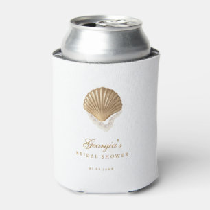 Gold Seashell Custom Coastal Bridal Shower Favor Can Cooler