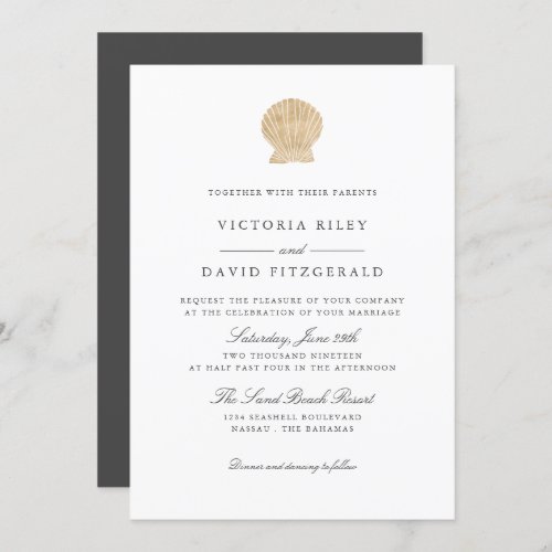 Gold Seashell Elegant Ocean Beach wedding Invitation