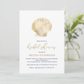 Gold Seashell Navy Blue Beach Bridal Shower Invitation (Standing Front)