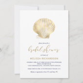 Gold Seashell Navy Blue Beach Bridal Shower Invitation (Front)