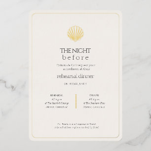 Gold Seashell Night Before Wedding Rehearsal Foil Invitation