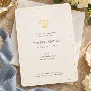 Gold Seashell Night Before Wedding Rehearsal Foil Invitation