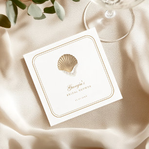 Gold Seashell & Pearls Coastal Bridal Shower Napkins