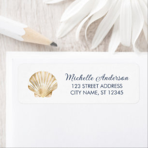 Gold Seashell Scallop Nautical Return Address Label