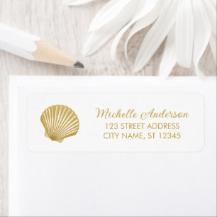 Gold Seashell Scallop Nautical Return Address      Label