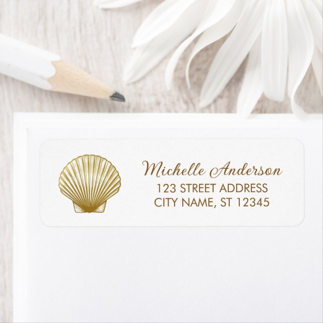 Gold Seashell Scallop Nautical Return Address      Label (Insitu)