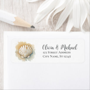 Gold Seashell Scallop Wedding Return Address  Label