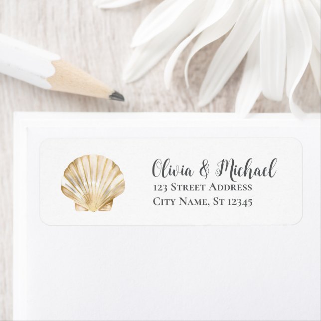 Gold Seashell Scallop Wedding Return Address  Label (Insitu)