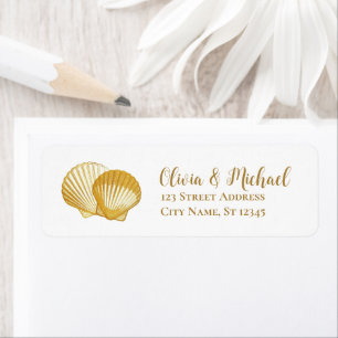 Gold Seashell Scallop Wedding Return Address  Label
