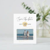Gold Seashell Simple Modern Beach Wedding Announcement Postcard (Standing Front)