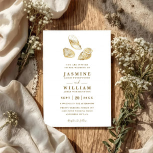 Gold Seashells Minimalist Elegant QR Code Wedding Invitation