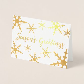 Gold Season's Greetings Script Snowflakes Foil Card | Zazzle