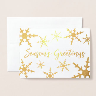 Gold Season's Greetings Script Snowflakes Foil Card