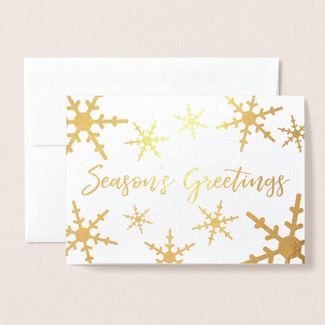 Gold Season's Greetings Script Snowflakes