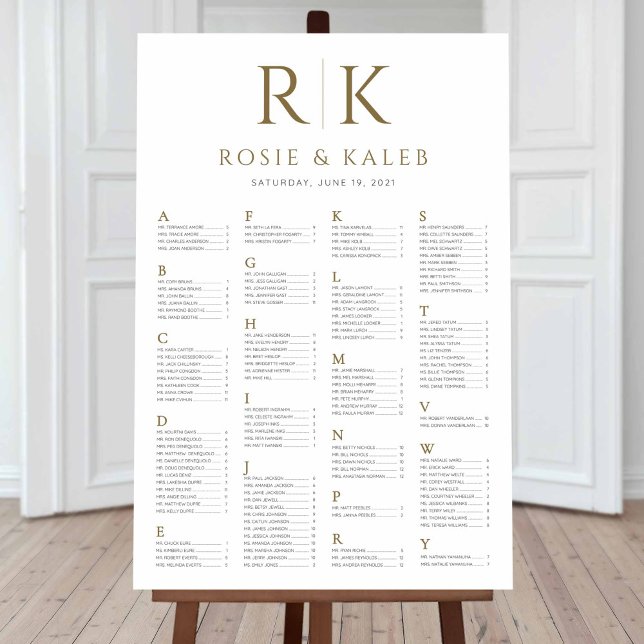Gold Seating Chart with Bride & Groom Initials (Creator Uploaded)