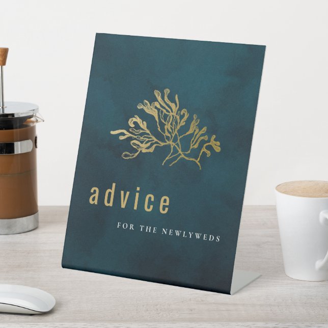 Gold Seaweed Advice For Newlyweds Bridal Shower Pedestal Sign (In SItu)