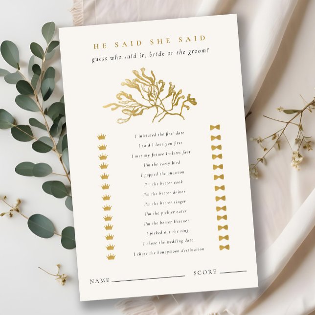 Gold Seaweed He Said She Said Bridal Shower Game (Creator Uploaded)