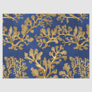 Gold Seaweed on Deep Blue Tissue Paper