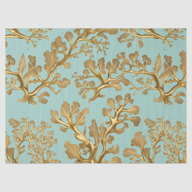 Gold Seaweed on Seafoam Green Tissue Paper (Front)