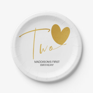 Gold Second Birthday Kids Party Decor Two Birthday Paper Plates