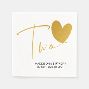 Gold Second Birthday Two Kids Party Decor Napkins