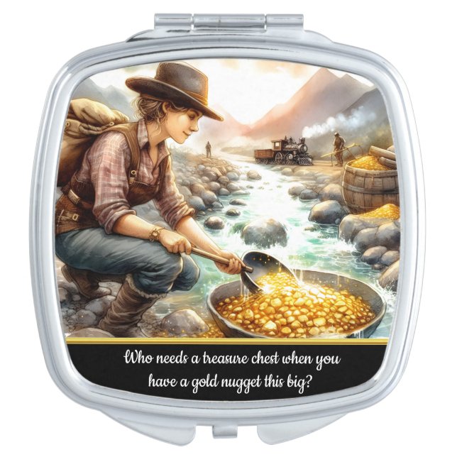 Gold seeker panning at sunset compact mirror (Front)