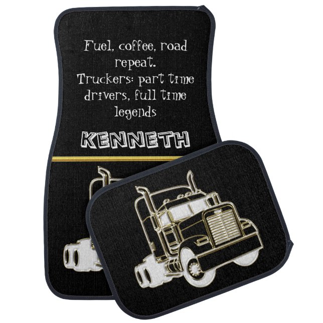 Gold Semi-Truck Design Illustration Car Floor Mat (Set)