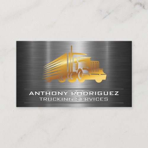 Gold Semi Truck Logo  Logistics  Metal Business Card