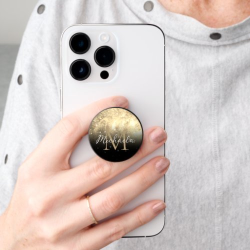 Gold sepia black abstract galaxy ombre Monogram PopSocket