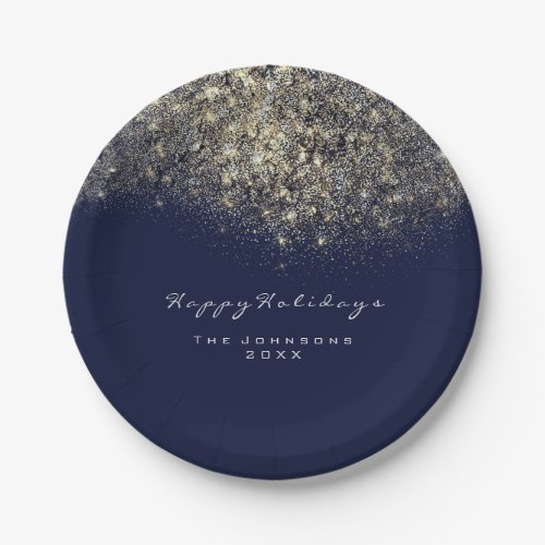 Gold Sepia Confetti Glitter Blue Navy Birthday Bri Paper Plates