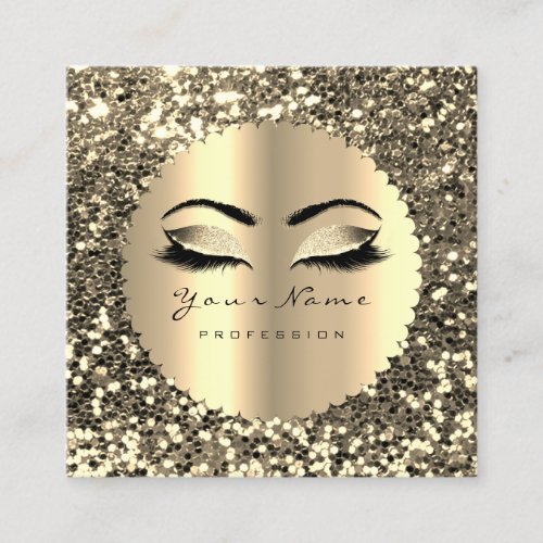 Gold Sepia Faux Glitter Makeup Artist Lash Browns Square Business Card