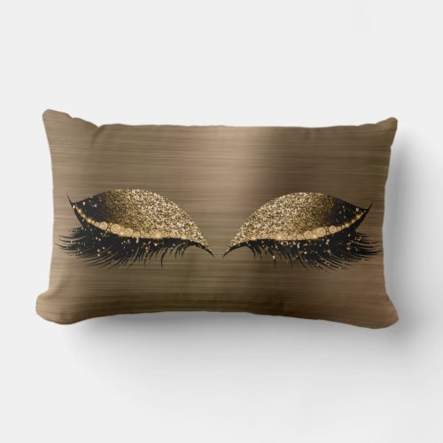 Gold Sepia Glitter Brown Glam Make Up Gold Sequin Lumbar Pillow